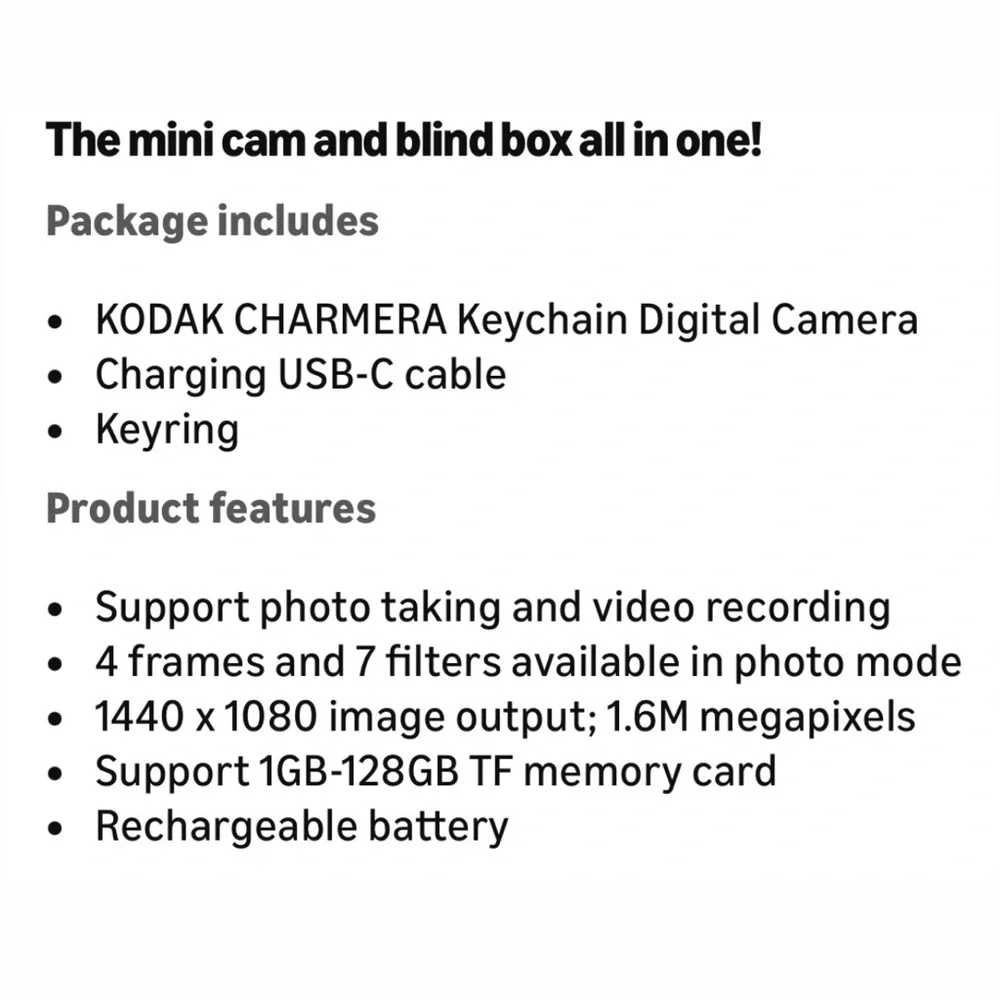 Kodak Charmera Keychain Digital Camera - Type 4, New in Box